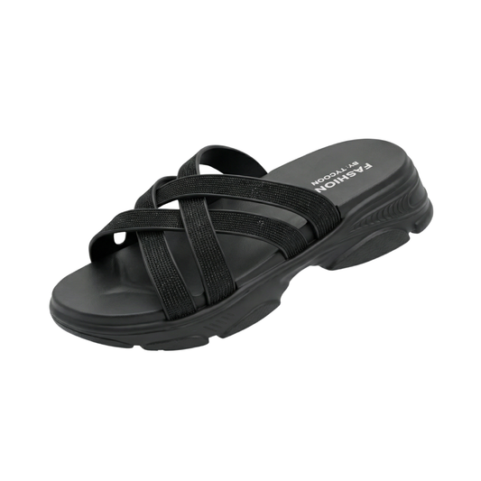 Strappy Wedge Flip Flops for Women Black