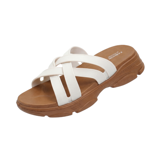 Strappy Wedge Flip Flops for Women white-brown