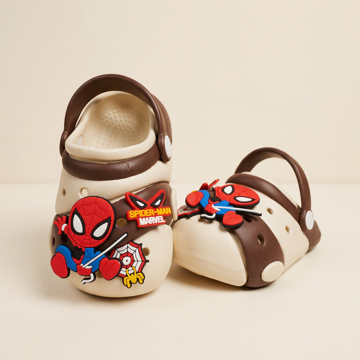 Spider Man Kids Crocs - Cream/Chocolate Brown